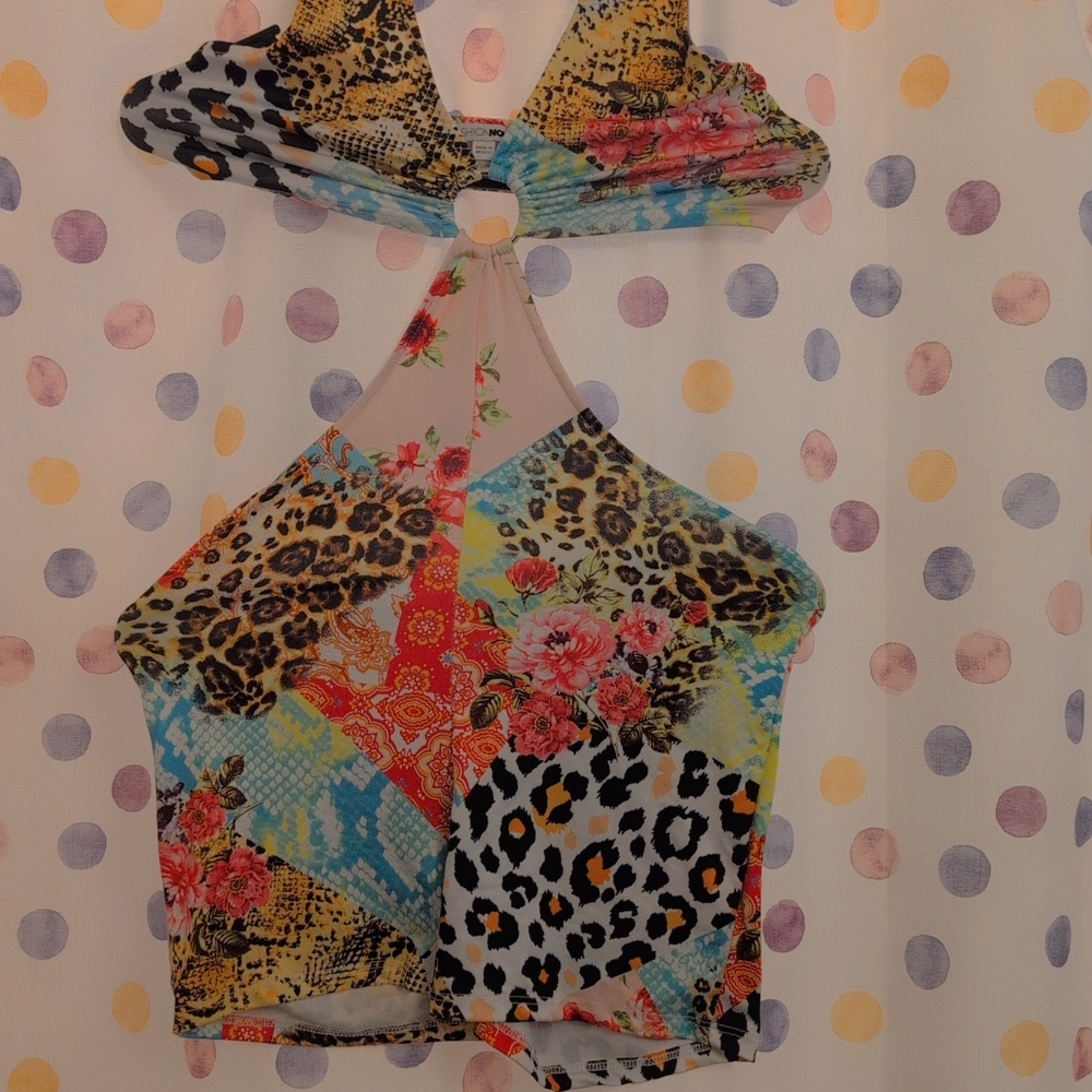 Colorful Patchwork Halter Romper